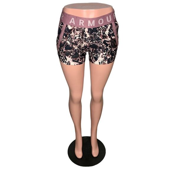 Under Armour Loose Running Shorts Size XS Dusty Pink and Black Abstract Print - Picture 1 of 12